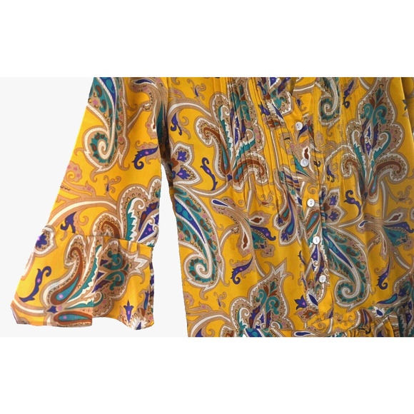 Tibi‎ Multi Yellow Floral Silk Tomato Fairy Shift Dress 4 Ruffle Sleeve Mended - Picture 11 of 16